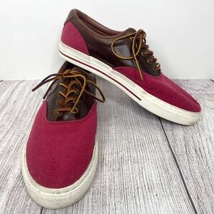 Ralph Lauren Polo Vaughn Men's 10.5D Red Linen Leather Canvas Boat Shoes Sneaker